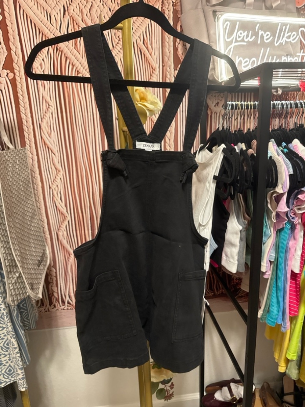 Zenana Black Denim Short Overalls